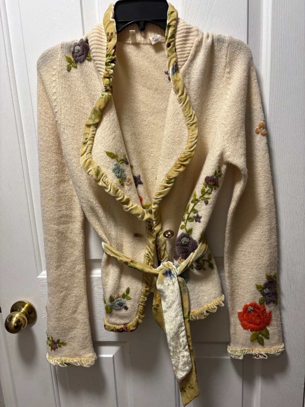 Anthropologie Moth Embroidered Belted Vintage Cardigan